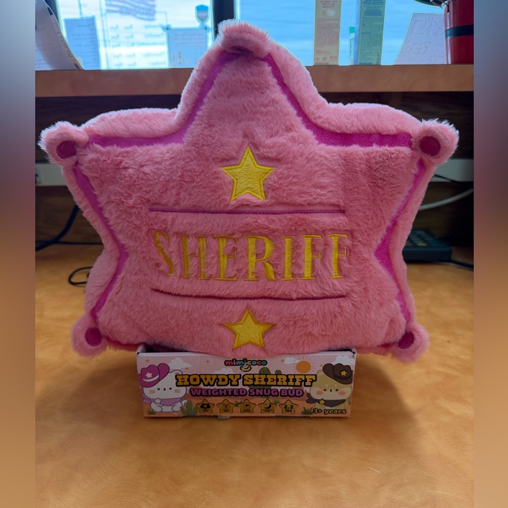 Pink Sheriff Star Plush Weighted Pillow